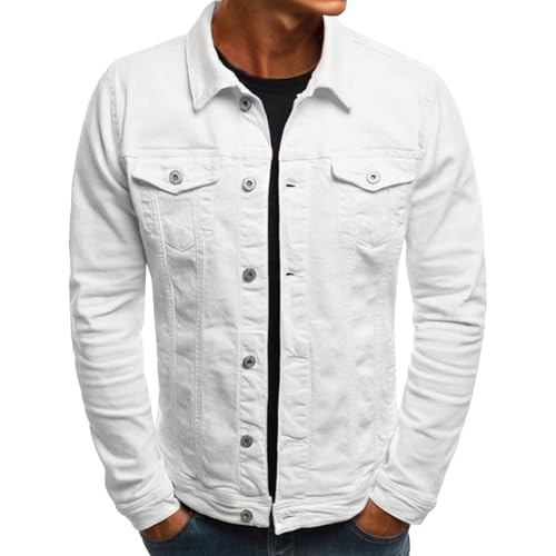 Chaqueta vaquera de corte entallado, clásica, informal, estilo camionero, para hombre, color blanco, talla extragrande.