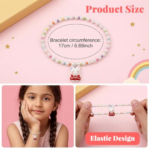 Image of SANNIDHI 6Pcs Beads Bracelet for Girls Kids Friendship Bracelet Cute Bracelets Set Toddler Costume Jewelry Party Pretend Play Birthday Christmas