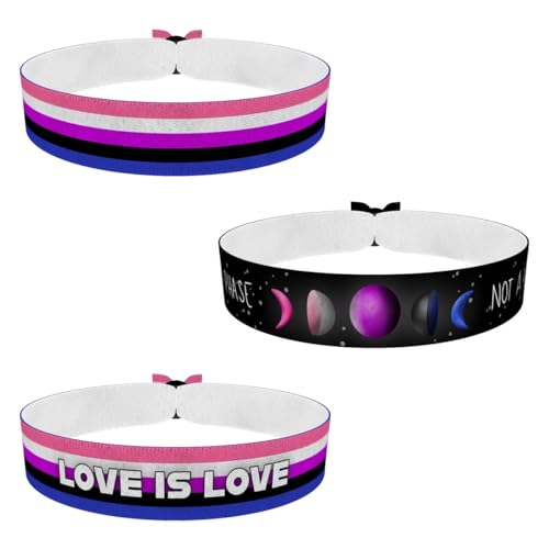 3er Set LGBTQ Genderfluid Stoffarmband-Unisex Verschiedene Verschlüsse-Handmade-Geschenk für Frauen und Mädchen-Stoffarmband mit Statement-wasserfest und verstellbar-Surfer-Ar
