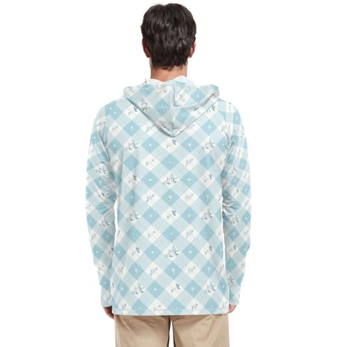 Men Sun Protection Hoodies Long Sleeve UPF 50 + Mens Sun Shirts Fishing Shirt Men UV Rash Guards Teal Gingham Plaid Floral3