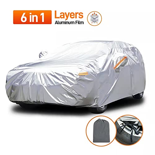 Audewdirect Car Cover Waterproof All Weather, 6 Layers Car Cover for Automobiles, Full Exterior Covers UV Snow Rain Wind Dust All Weather Outdoor Protection, Universal Fit Length up to 192''