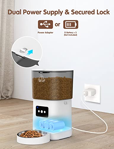 Automatic Cat Feeder, 6L Wifi Timed Dry Food Dispenser With App Control, 304 Stainless Steel Bowl, Dog Food Dispenser Up To 20 Portions15 Meals Per Day, Low Food Alarm And 10S Voice Recorder For Pet #TOP6
