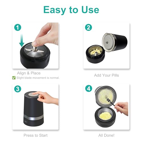 Image of Fullicon Electric Pill Crusher, One Touch Grinding, Fine Powder, Star Grey | Handles Uncoated Pills or Vitamins, Won't Slide or Spill, Safe Blade, Cordless for Travel, Stylish