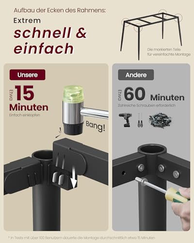 VASAGLE Esstisch, Esszimmertisch, Küchentisch, für 4-6 Personen, Landhausstil, hitzebeständige Oberfläche, einfache Montage, 75 x 140 x 75 cm, naturwalnussfarben-tintenschwarz KDT100K02