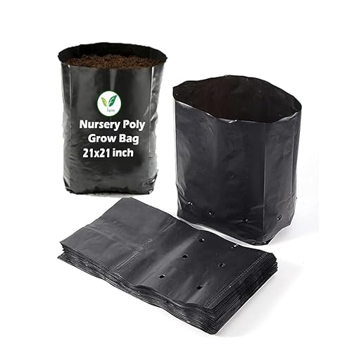 Image of IAgriFarm UV Protected Poly Grow Bag /Nursery Plant Bags, 21x21 inch, 25 Qty, Black