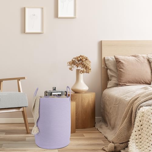 Image of XUANGUO Rope Laundry Basket Hamper for Clothes Large Purple Lavender