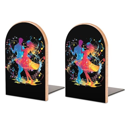 Image of Dancers Dancing to The Music Wooden Book Ends for Shelves Heavy Books Holder Organizer for Office Home Decoration