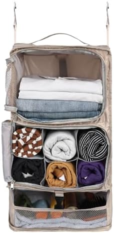 Surblue Hanging Shelves Travel Compression Packing Cube for Carry-on Luggage Suitcase Collapsible Transformable Garment Closet Organizers Large Capacity, Beige, XL