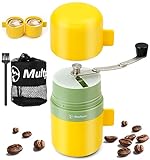 Kaffeemühle Manuell mit Keramikmahlwerk, Multper Camping Handkaffeemühle für Outdoor, Tragbar Hand Espressomühle, Mahlgradeinstellung stufenlos, Manuelle Kaffeemühle Hand mit Tragetasche Bürste