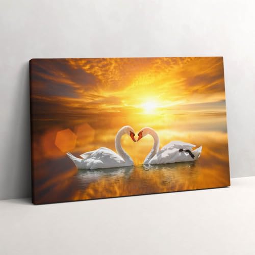 Grand Tableaux Cygnes Amoureux pour une Chambre Parentale Romantique