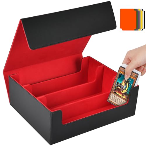 Aolso Card Storage Box for Trading Cards 1800+ PU Leather Commander Deck Case With 8 card dividers Storage Box Magnetic Closure Card Holder for Magic Game Cards (Black&Red)