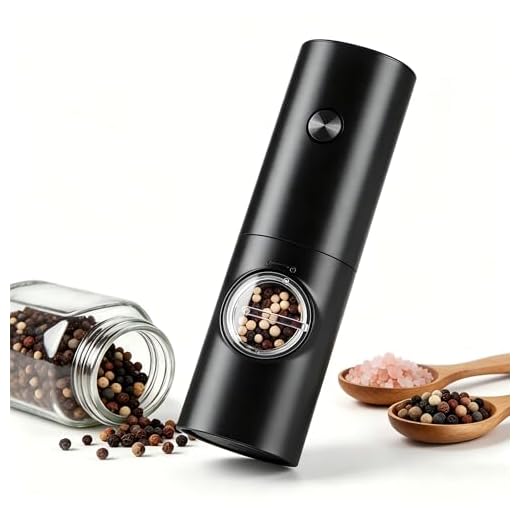 Gulex Electric Pepper Grinder or Salt Mill, Battery Powered Automatic Pepper Mill, Ceramic Grinder with Adjustable Coarseness, LED Light, One Hand Operation (1 pack)