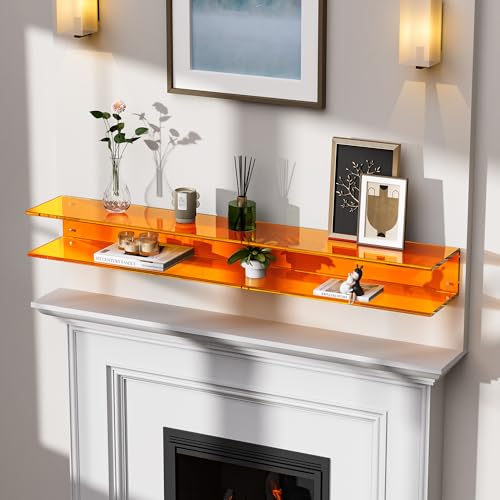 solaround Acrylic Fireplace Mantel, Wall-Mounted Floating Mantle for Over Fireplace, Living Room...