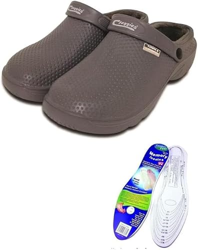 Image of Town & Country Clogs Mens/Womens Ladies Gardening Super Soft Clogs/Cloggies Lightweight Fleece or Memory Foam Insole (7 UK, Charcoal Strap with Fleece)