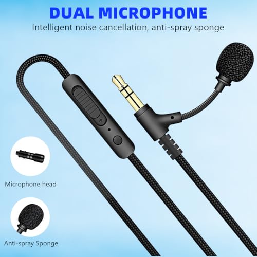 Image of ZORBES Microphone Cable for Headphones 3.5mm Audio Cable, 1.5m Replacement 3.5mm Headset Cable with Inline Mic, Braided Audio Cord with Volume Control for Headphones, PC, Laptop, Phone