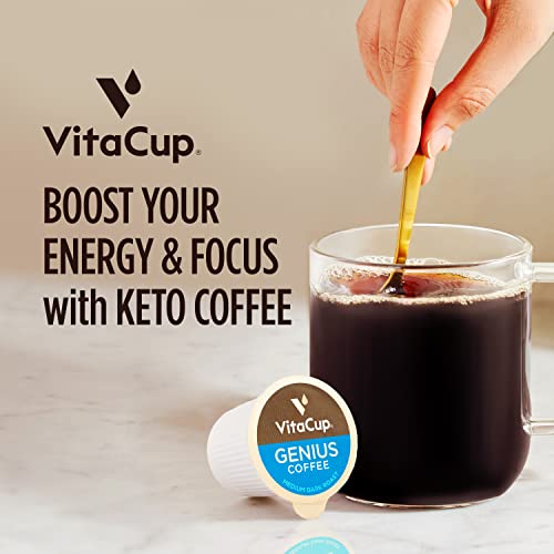 Vitacup Genius Keto Coffee Pods With Mct Oil, Turmeric, And Vitamins B1, B5, B6, B9, B12, D3 For Energy & Focus In Recyclable Single Serve Pod Compatible With K-Cup Brewers Including Keurig 2.0, 64 Ct #TOP1