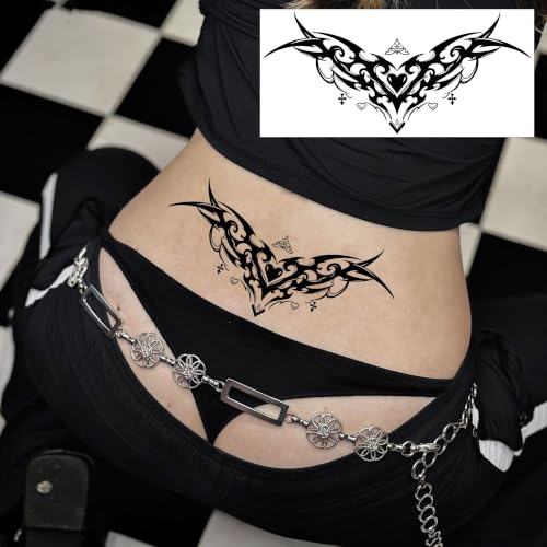 Image of Bilizar 8 Sheets Tramp Stamp Waist Tattoos Lotus Butterfly Temporary Tattoos For Women Adults Cross Sticker, Realistic Bow Bowknot Rose Fake Belly Tattoos Y2K Back Tatoos Waterproof Long Lasting