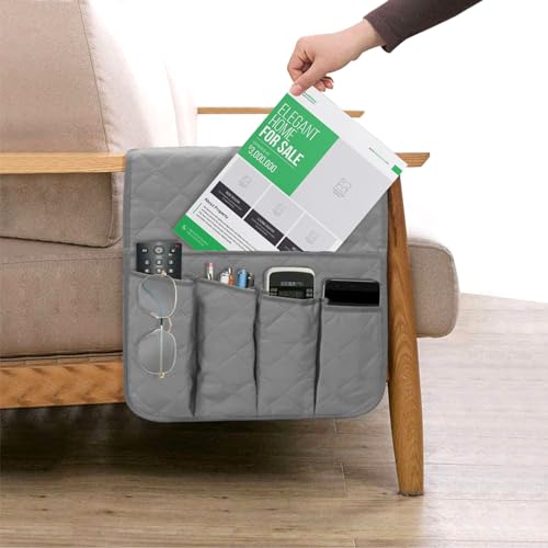 Omevett Sofa Remote Control Holder Armchair Caddy Non-Slip Bedside Sofa Caddy Hanging Soft Armrest Organiser Grey Arm Chair Tidy Organisers with 5 Pockets for Tablet Cellphone Magazines Book Glasses - Cosy Home Interiors Omevett Sofa Remote Control Holder Armchair Caddy Non-Slip Bedside Sofa Caddy Hanging Soft Armrest Organiser Grey Arm Chair Tidy Organisers with 5 Pockets for Tablet Cellphone Magazines Book Glasses - Image 5