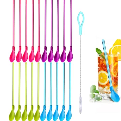 20 PCS 2-in-1 Slush Straws - Reusable All-in-One Spoon Stirring Utensils for Smoothies, Cocktails, Milkshakes & Coffee