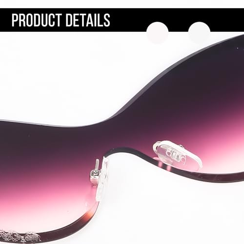 Image of Dervin Cat Eye Sunglasses for Women - UV400 Protection, Rimless Flower Diamond-Cut Lens, Trendy Driving Shades for Women