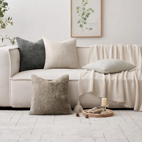 Image of MIULEE Pack of 2 Couch Throw Pillow Covers 20x20 Inch Grey-White Modern Boho Accent Decorative Pillow Covers Soft Chenille Farmhouse Cushion Covers for Home Decor Bed Sofa Living Room