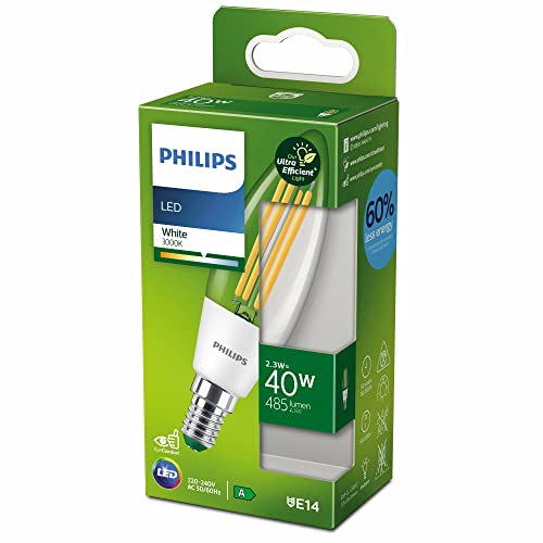 PHILIPS LED Classic ultraeffiziente E14 Lampe (40 W), LED Lampe mit neutralweißem Licht, energiesparende Lampe mit langer Nutzlebensdauer, Energieeffizienzklasse A, Warmweiß