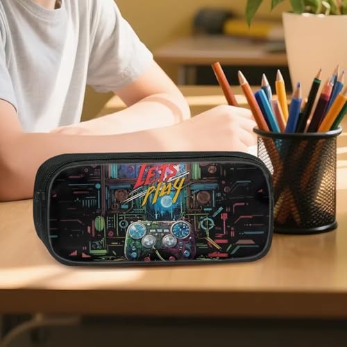Image of Pencil Pouches Space lets Go Play Game Print Pencil Bags Pencil Case Pouch,Lightweight School Pencil Case for Boys