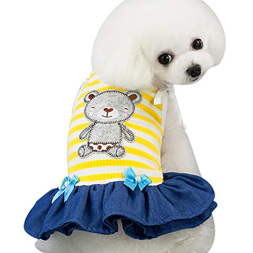 Tangpan Bear Printing Stripes Pet Dress Dog Costume Strappy Puppy Skirt (Yellow,XS)