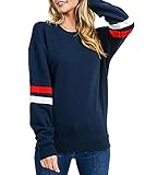 Damen Sweatshirt Pullover Casual Langarmshirt Hoodie Rundhals Kaputzenpullis Oversize Streifen Shirt Oberteil Tops(bl,s)