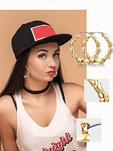 Large Bamboo Hoop Earrings Hip Hop Woman Bamboo Earrings Oversized Metal Hoop for Daily Wear 80s/ 90s Rapper Accessories4