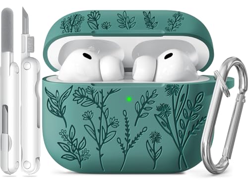 Ekoonpft for Airpods Pro 3 Case, Flower Engraved Cases for Apple AirPods Pro 3rd Generation 2025, Soft Silicone Cover for Women Girly with Cleaning Kit & Keychain, Anti-Scratch, Shockproof