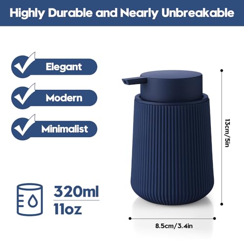 Image of YAUKPH Striped Liquid Hand Soap Dispenser with Leak-Proof Pump for Bathroom and Kitchen Countertop 11oz Navy Blue