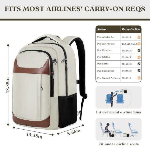 Image of Travel Laptop Backpack 17 Inch, Professional Travel Backpack for Men Women with LifetimeWarranty, Airline Approved Big Large Business Work College Computer Backpack, White Brown