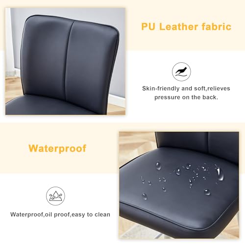 Image of Counter Height Bar Stools Set of 6,27''Kitchen Island Stools with Back,Black Barstools with Sturdy Metal Legs,Modern Bar Stools Ideal for Kitchen Island Pub Cafe(Faux Leather-Black)