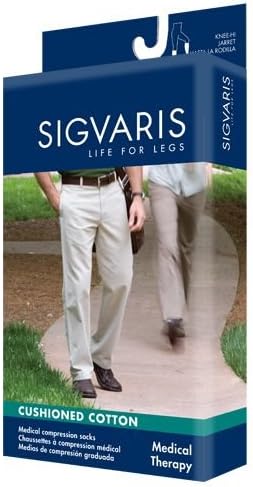 Sigvaris Men's Cushioned Cotton Knee High Sport Socks 20-30mmHg Long Length, Medium Long, Black