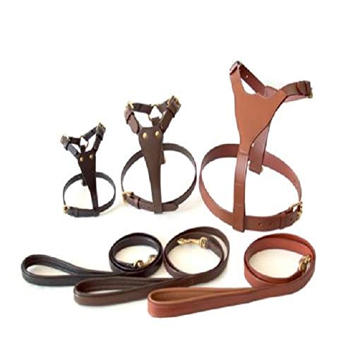 TUGBY XS/S/M/L/XL/XXL Dog Leather Harness Sets with Matching Dog Lead (Chestnut, XXL)