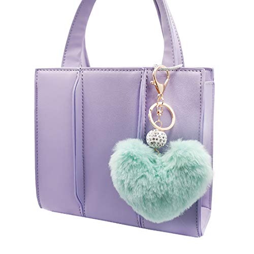 Image of Women's Heart Faux Fur Pom Pom Key Chains Bag Accessory Puffball Keyring Backpack Charms for Girls