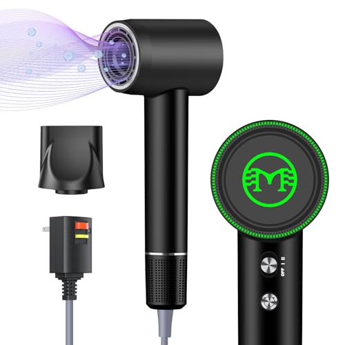 Hair Dryer - 110000 RPM High-Speed Brushless Motor Negative Ionic Blow Dryer for Fast Drying,Low Noise Thermo-Control Hair Dryer with Nozzle with Tri-Colour LED Light Ring, for Home and Travel