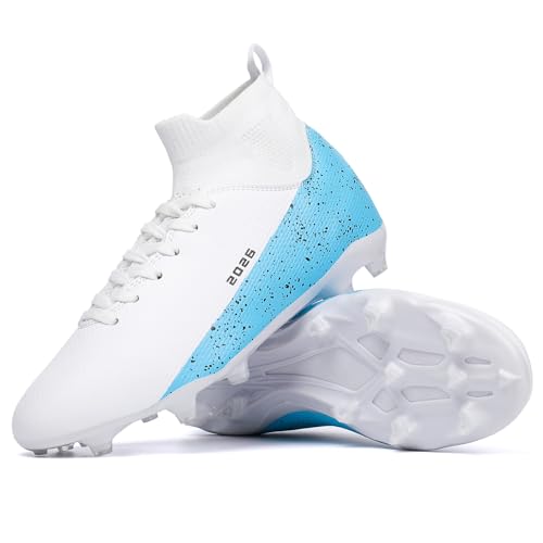 TOPSFEBA Soccer Cleats for Mens Womens Indoor Soccer Shoes Unisex Baseball Turf Shoes Youth Rugby Shoes Adult AG FG TF Football Boots Wide Training Sneaker (2501 Bai AG_39)