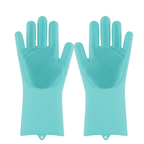 WRVCSS 1 pair of silicone dishwashing gloves for washing dishes, rubber scrubbing gloves for kitchen cleaning gloves SkyBlue