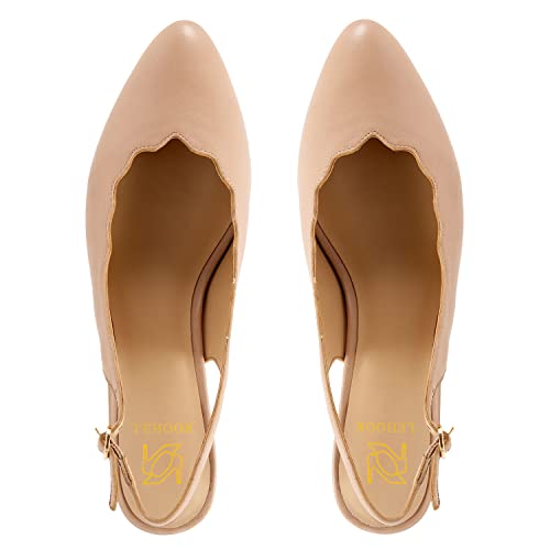 Lehoor Women Beige Slingback Pumps Shoes Low Chunky Heel Ankle Strap Pointed Closed Toe Mid Block Heel Dress Sandals Shoes Backless Buckle Straps Snakeskin Ladies Dressy Elegant Comfort Apricot 11 #TOP3