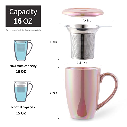 Jemirry Tea Cup With Infuser And Lid, Ceramic Cup With Lid, Tea Cup Tea Mug For Tea Lover, Porcelain Tea Strainer Cup, Tea Infuser Cup With Infuser Basket And Lid - Pink #TOP1
