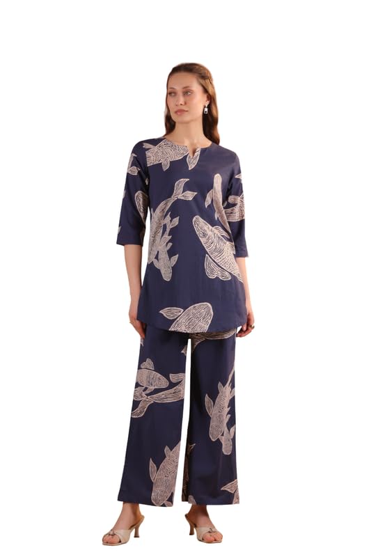 jisora Women's Blue Printed Cotton Co-ord Set-picture-17