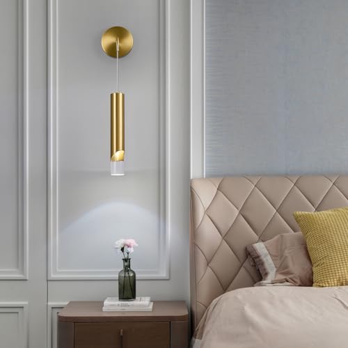 Image of Gold Wall Sconces Modern LED Wall Lights Acrylic Wall Lighting Bathroom Vanity Light Fixture Indoor Wall Fixture for Bedroom Bedside Corridor Hallway Living Room(1-Pack)