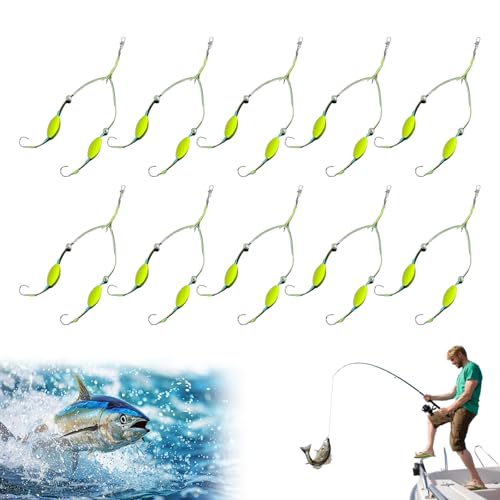 Galenecx 10 Piezas Aparejo Inferior Inverso de Doble Gancho, Juego de Anzuelos de Pesca de Doble Reversa, Anzuelo Antienredos, para Jigging, Surfcasting Familia Viajes, Excursiones Al Aire Libre