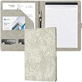 Mymazn Padfolio Portfolio Binder, Faux Leather Interview Resume Folder with Document Organizer & Business Card Holder, Letter-Sized Notepad Legal Pad Holder for Women Men (Grey)