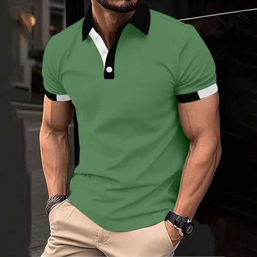 Mens Golf Shirt Long/Short Sleeve Casual T Shirt Classic Button Collared Turndown Shirt Colorblock Pullover Slim Fit2