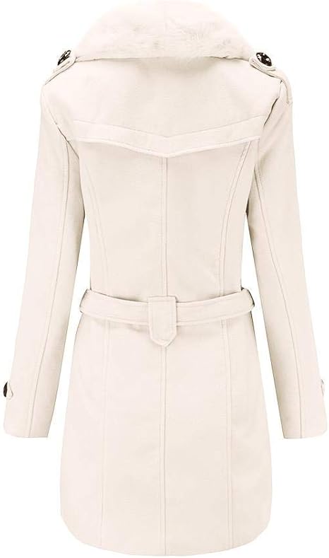 JIAALU Damen Wintermantel Mit Fake-Pelzkragen - Eleganter Wollmix Trenchcoat