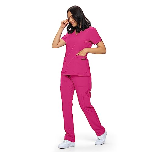 Monarch Uniforms Scrub Sets in Regular and Petite Stretchy Scrubs for Women Set of Scrub Top and Scrub pants-P-(HOT PINK)-M by Monarch Uniforms - Used condition - Image 4
