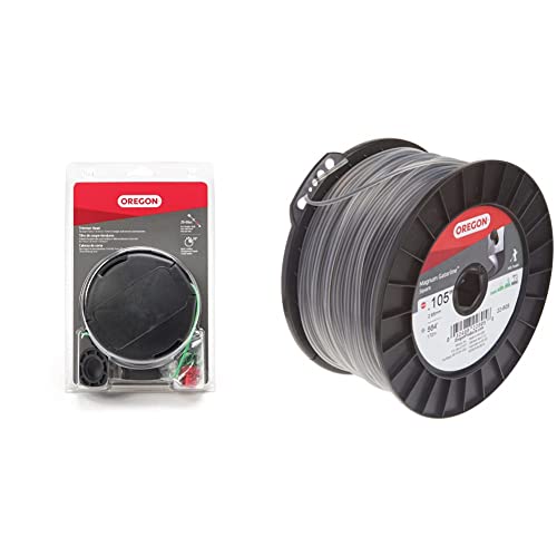 Oregon Trimmer Head Replacement, 4-1/2-inch Speed Feed, Fits Most Straight-Shaft Trimmers (55-265) and Oregon 22-805 Gatorline Heavy-Duty Professional Magnum 3-Pound Spool of .105-Inch-by-564-Feet Square String Trimmer Line Gray Bundle